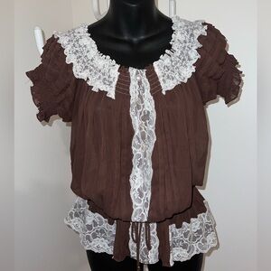 Rampage Brown Lace Trimmed Women's Top